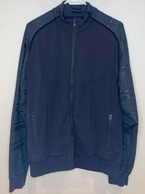 Lululemon Men’s Black Full Zip Track Jacket Size XXL Patterned‎ Sleeves Pockets